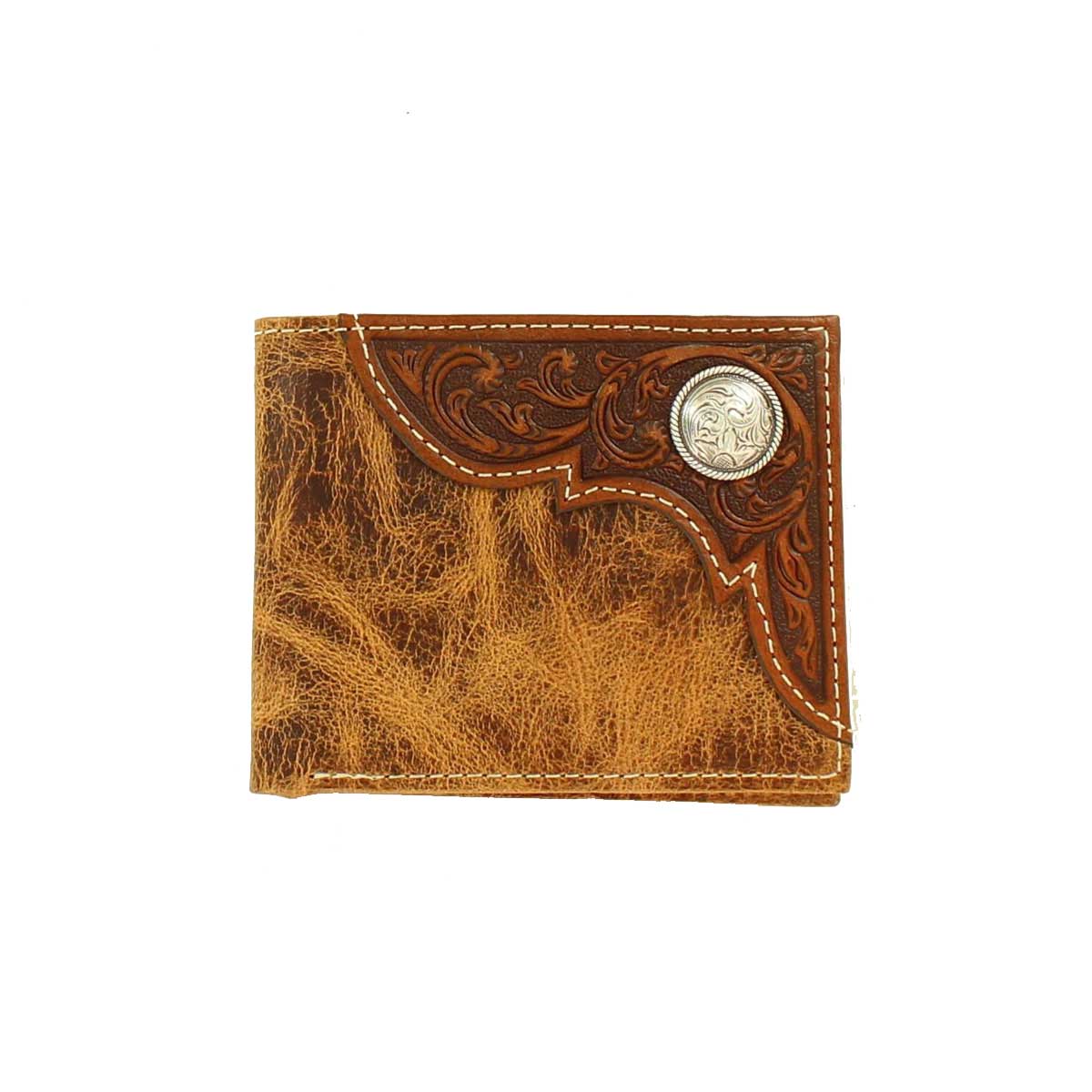 Ariat Men's Distressed Embossed Leather Bifold Wallet - Tan