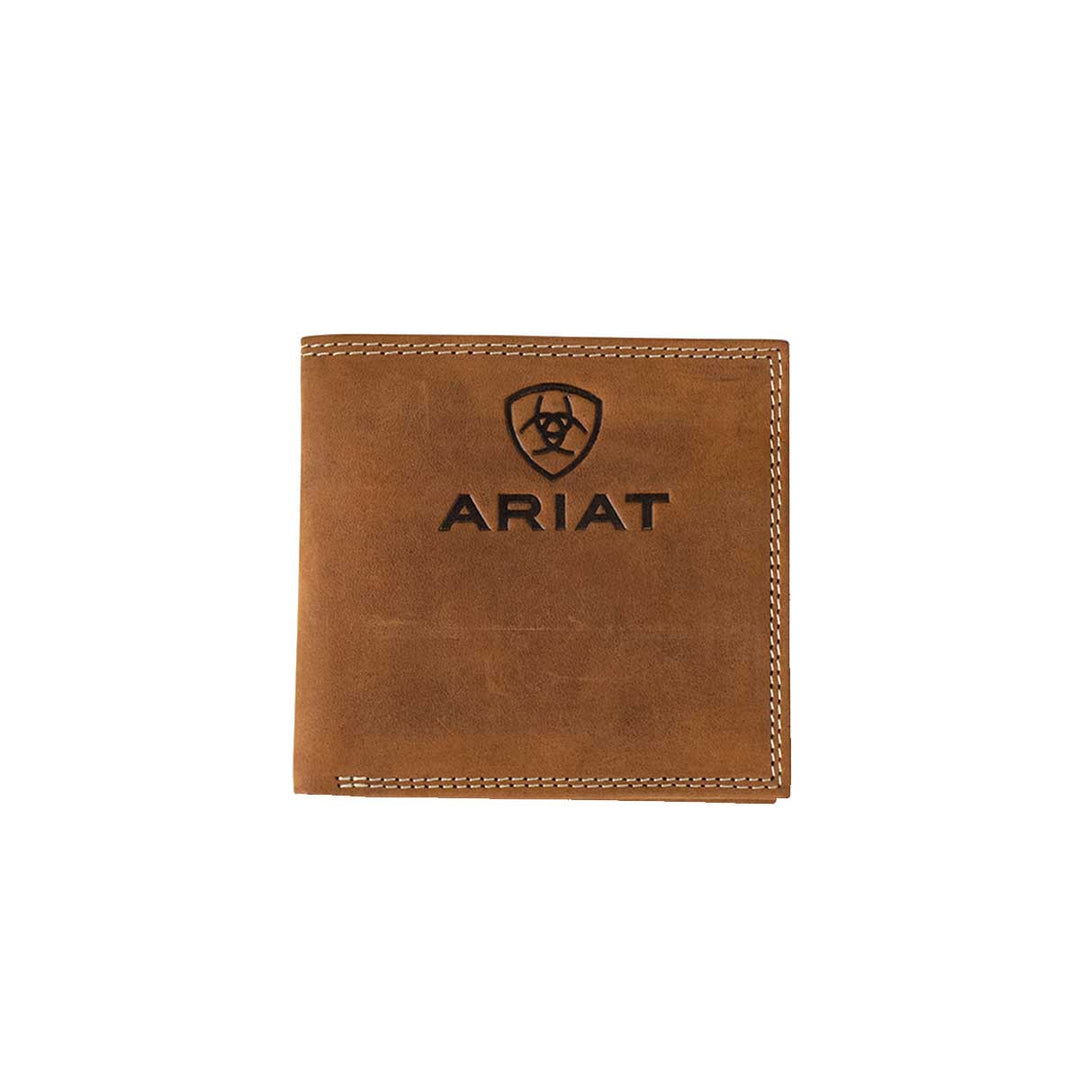 Ariat Men's Logo Shield Leather Bifold Wallet - Medium Brown