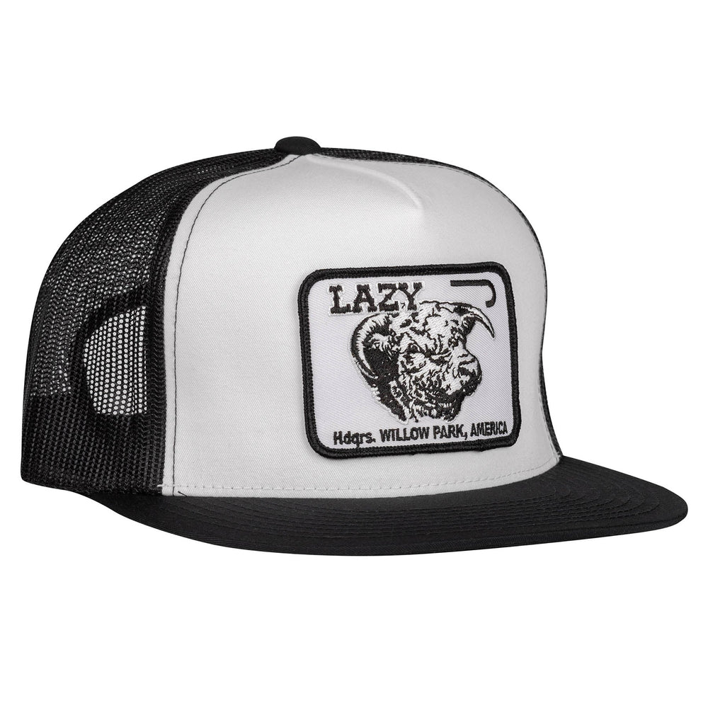 Lazy J Ranch Wear White & Black Willow Cattle Headquarters Classic Five Panel Trucker Hat-Lazy J Ranch Wear