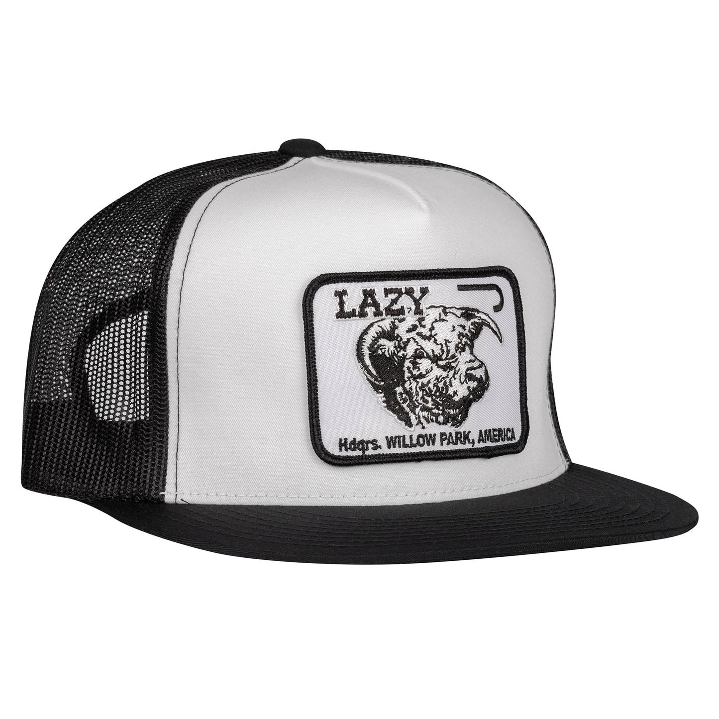 Lazy J Ranch Wear White & Black Willow Cattle Headquarters Classic Five Panel Trucker Hat-Lazy J Ranch Wear