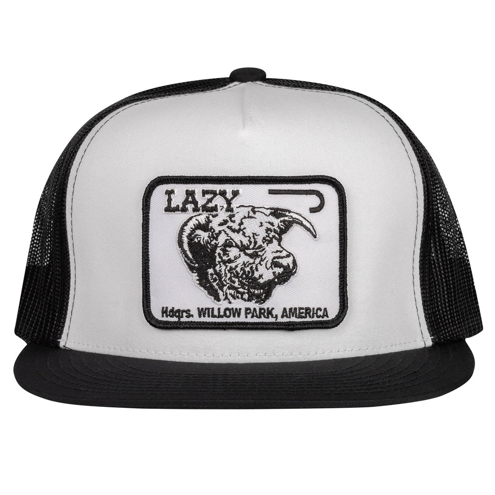 
                  
                    Lazy J Ranch Wear White & Black Willow Cattle Headquarters Classic Five Panel Trucker Hat-Lazy J Ranch Wear
                  
                