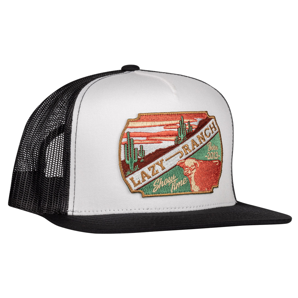 Lazy J Ranch White & Black Desert Show Time Classic Five Panel Trucker Hat-High Profile-ALTBLKWHT4SHOW