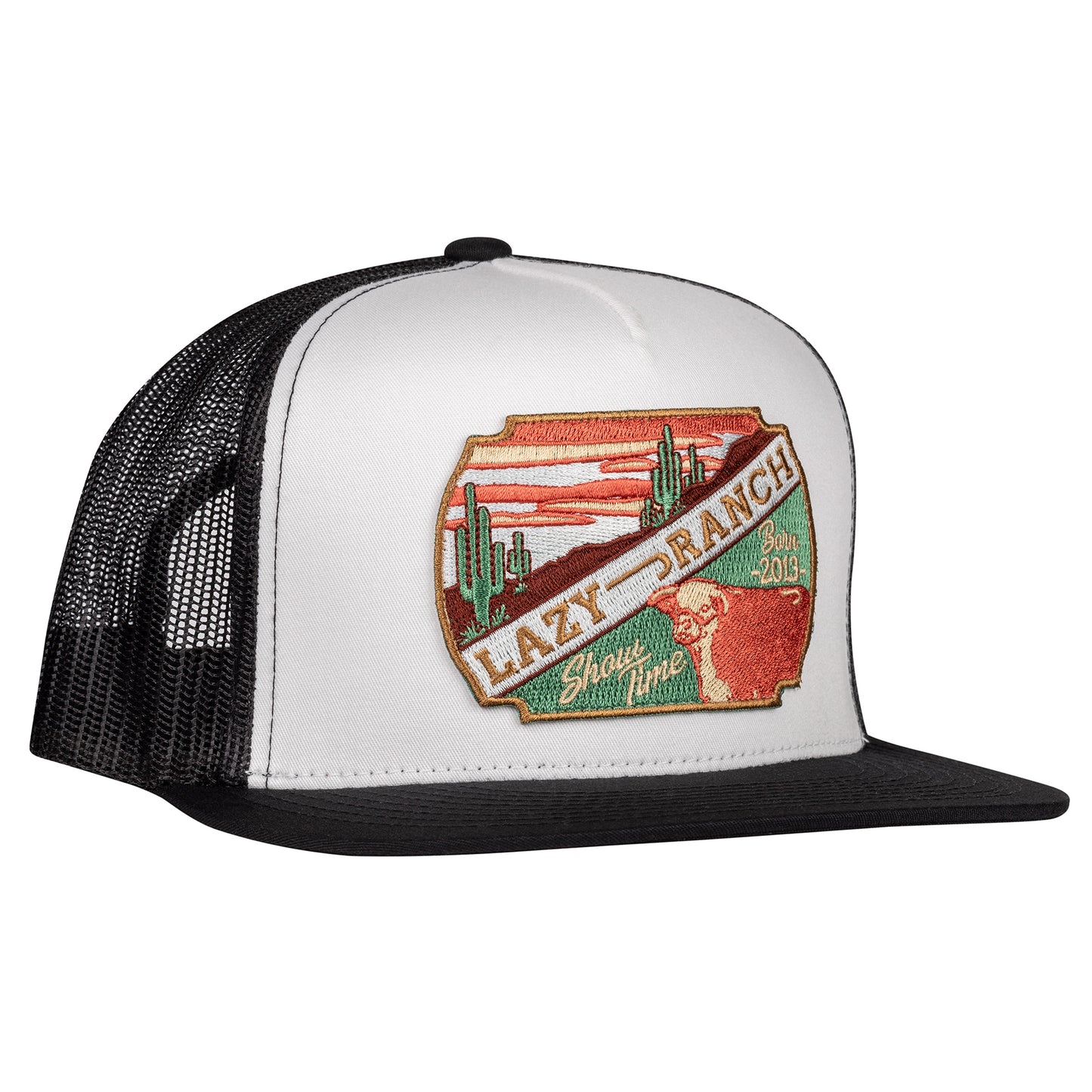 Lazy J Ranch White & Black Desert Show Time Classic Five Panel Trucker Hat-ALTBLKWHT4SHOW