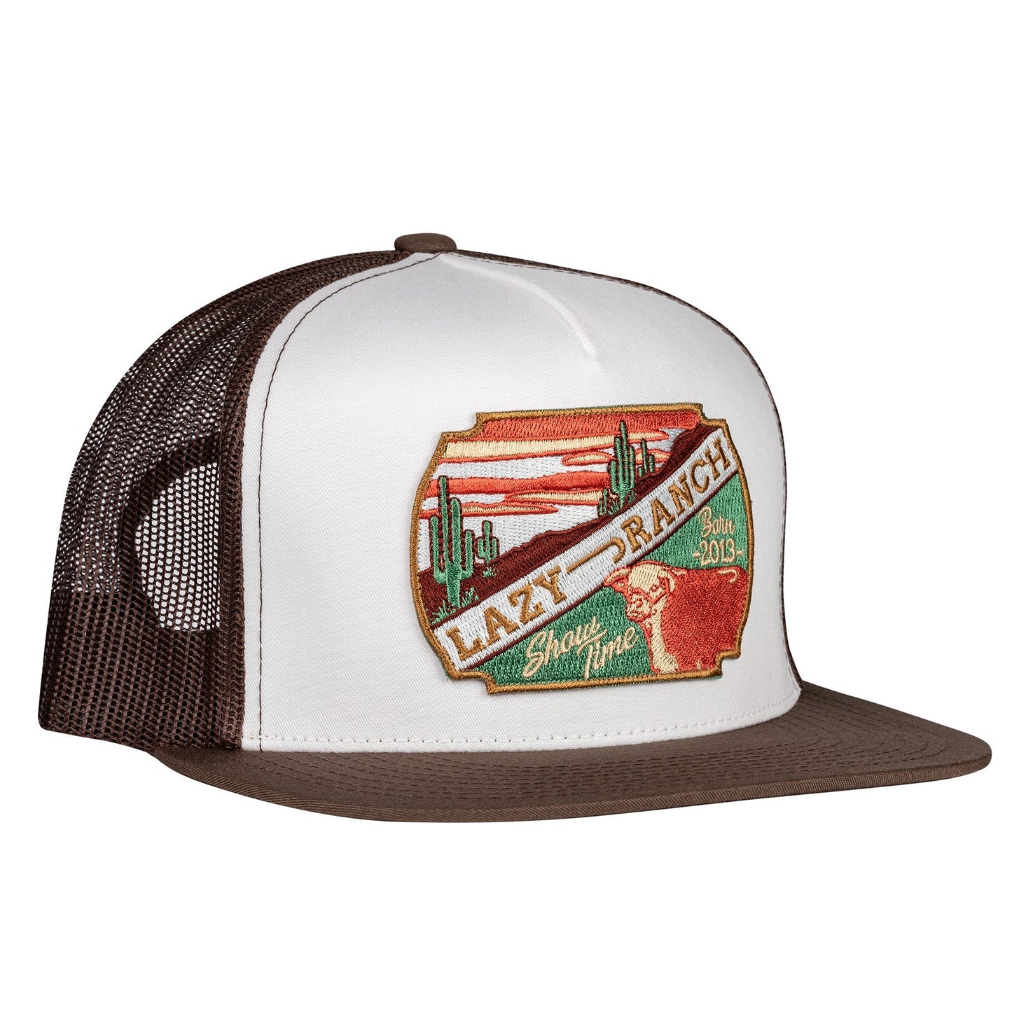 Lazy J Ranch White & Brown Desert Show Time Classic Five Panel Trucker Hat-Lazy J Ranch Wear