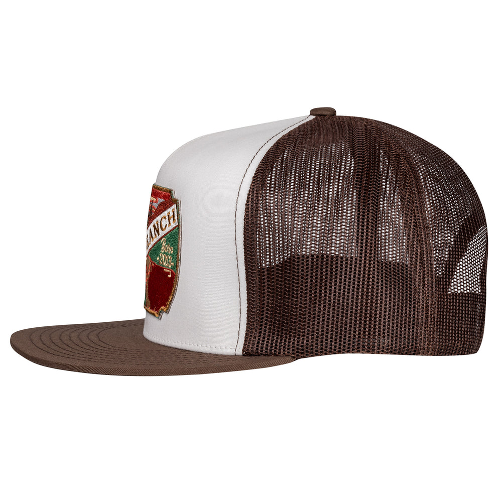 
                      
                        Lazy J Ranch White & Brown LJRW Show Time Classic Five Panel Trucker Hat
                      
                    