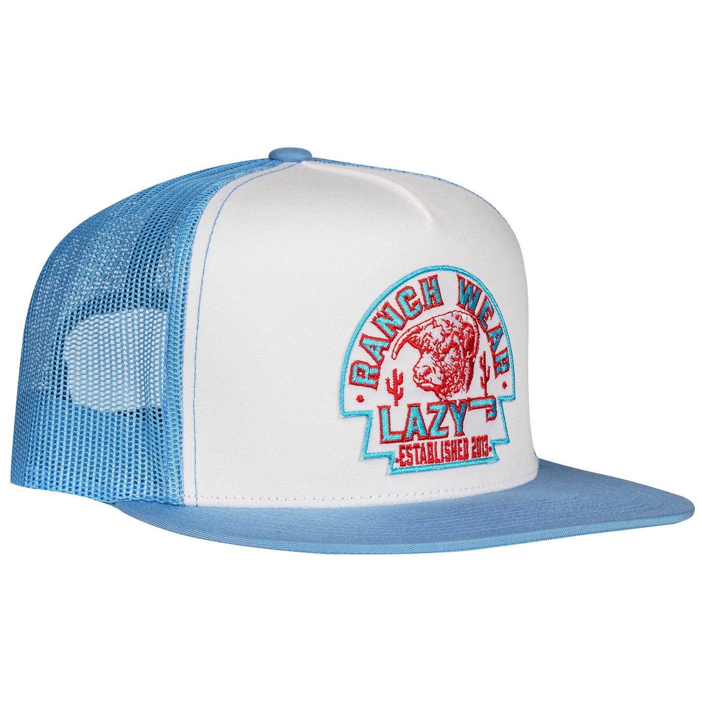 Lazy J Ranch White & Baby Blue Arrowhead Classic Five Panel Trucker Hat-ALTCBLUE4AH