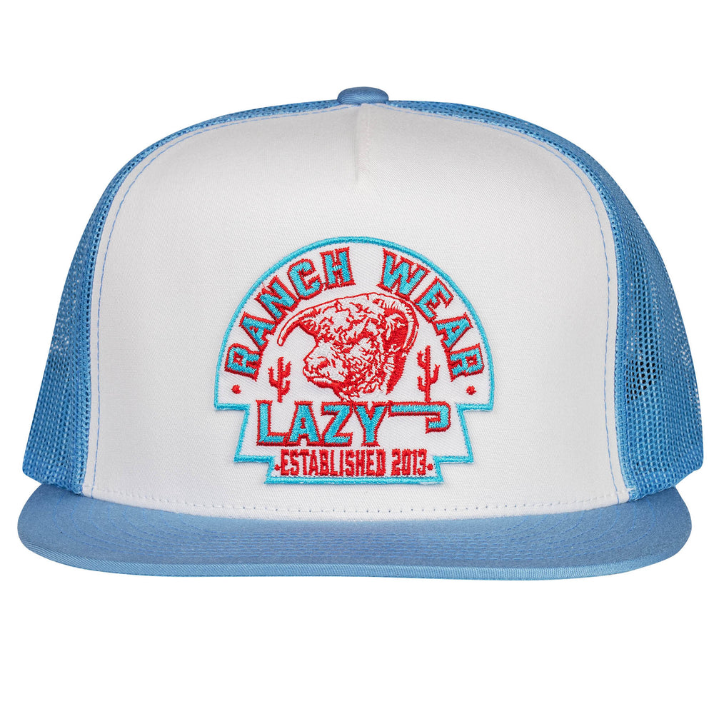 
                  
                    Lazy J Ranch White & Baby Blue Arrowhead Classic Five Panel Trucker Hat-ALTCBLUE4AH
                  
                