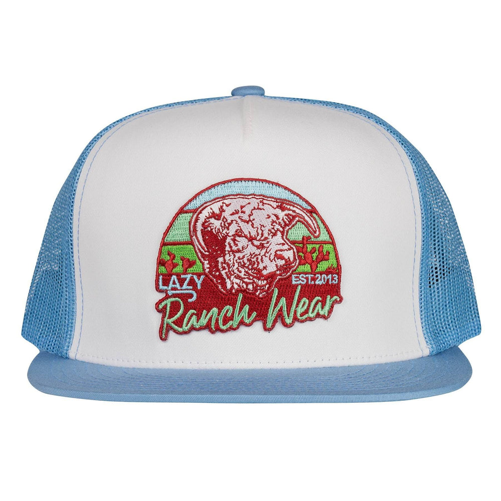 
                      
                        Lazy J Ranch Wear White & Carolina Blue Prickly Pear Classic Five Panel Trucker Hat-ALTCBLUE4PP
                      
                    