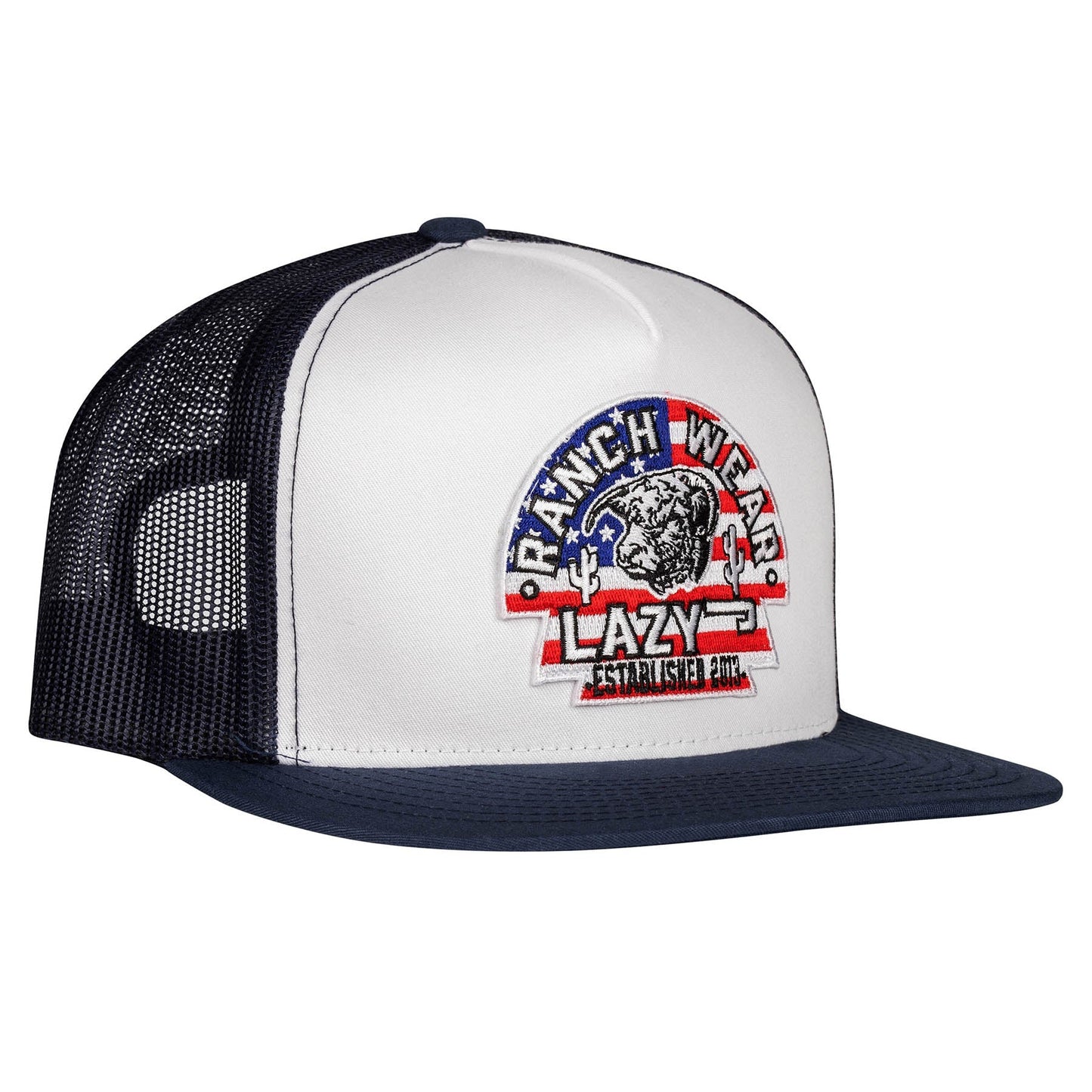 Lazy J Ranch White & Navy USA Arrowhead Classic Five Panel Trucker Hat-Lazy J Ranch Wear