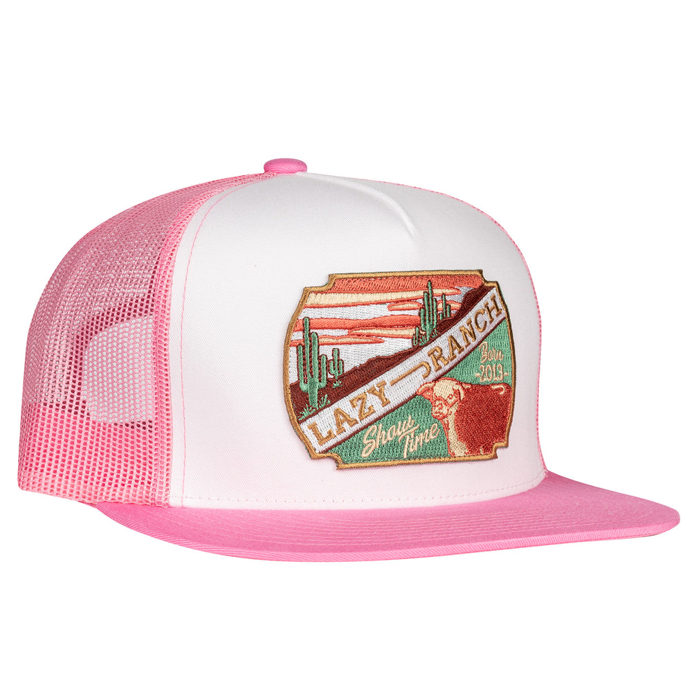 Lazy J Ranch Pink & White Desert Show Time Classic Five Panel Trucker Hat-High Profile-ALTPINK4SHOW