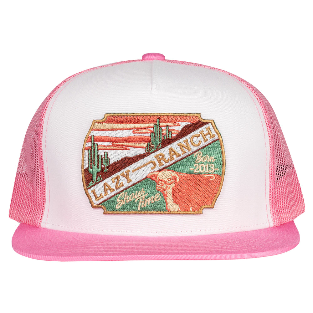 
                      
                        Lazy J Ranch Pink & White Desert Show Time Classic Five Panel Trucker Hat-High Profile-ALTPINK4SHOW
                      
                    