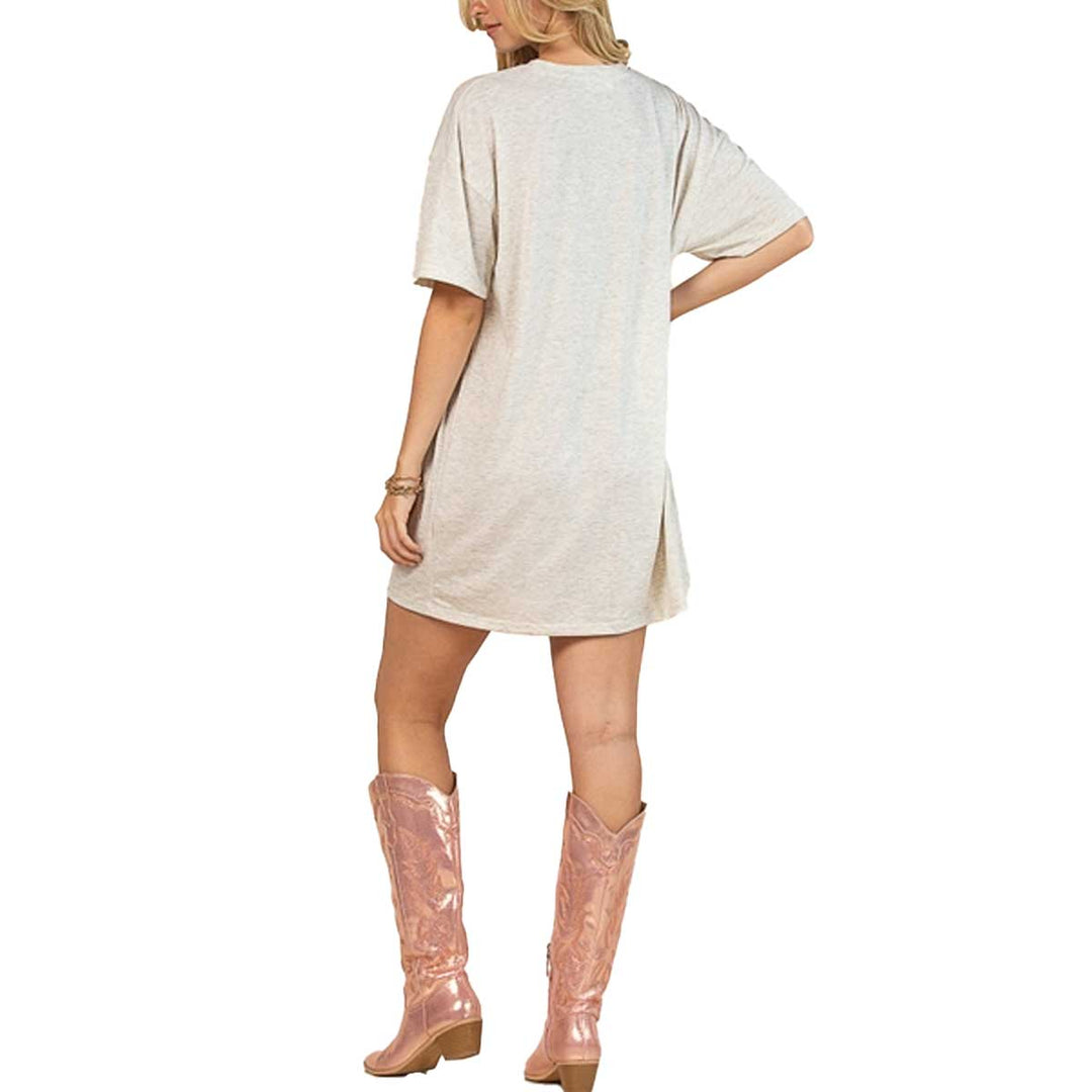 Avery Apparel Women's Bailey Western Cowgirl Graphic T-Shirt Dress - Oatmeal