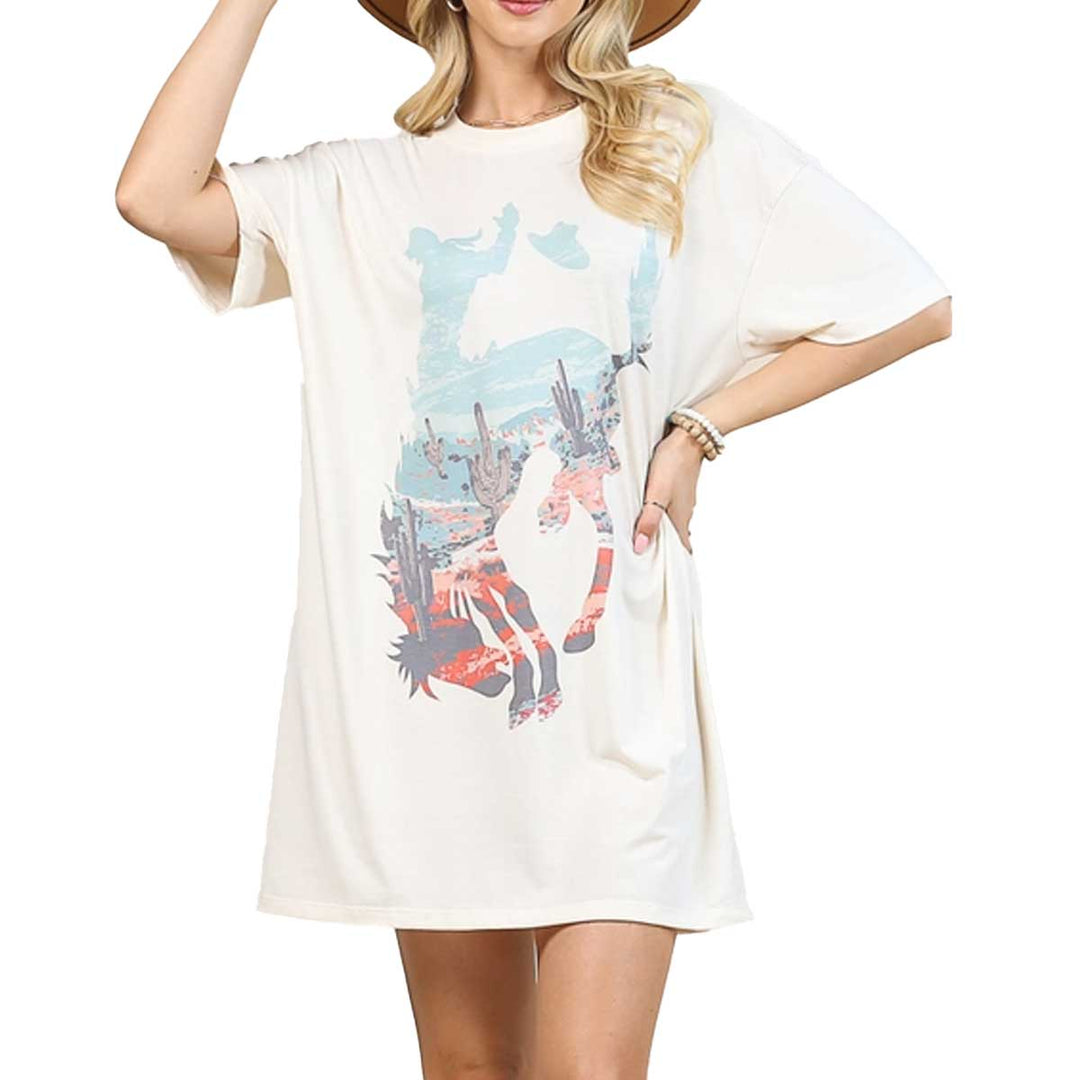 Avery Apparel Women's Mercedes Horse Graphic T-Shirt Dress - Vanilla