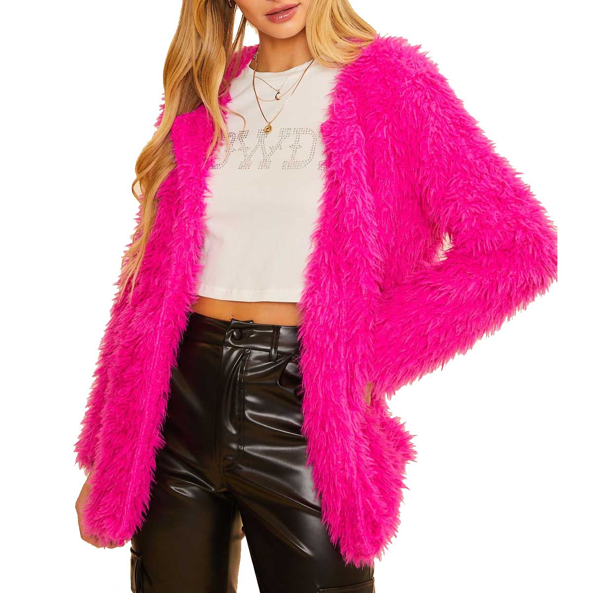 BaeVely Women's Faux Fur Cardigan Sweater - Fuchsia – Lazy J Ranch Wear ...
