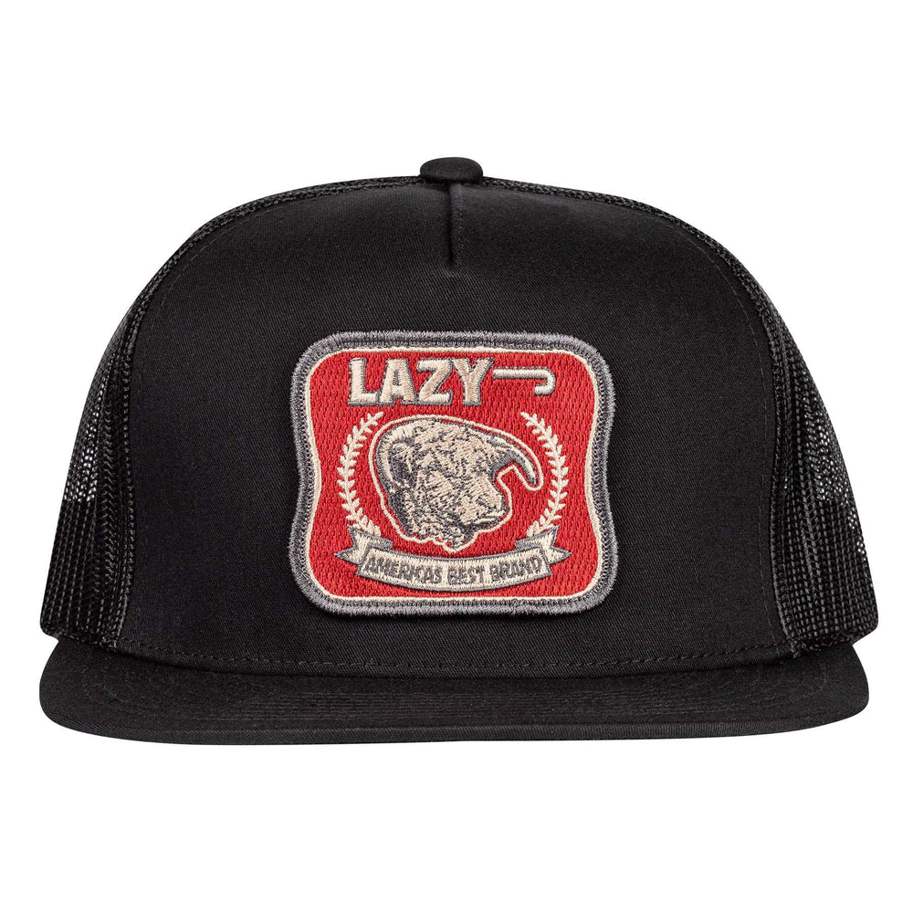 
                      
                        Lazy J Ranch Black Red America's Best Brand Classic Five Panel Trucker Hat-BLACK4BEST
                      
                    