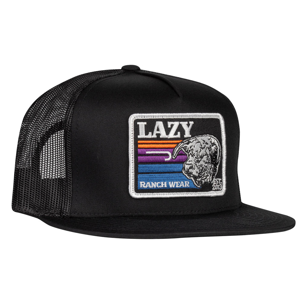 Lazy J Ranch Black Sunset Retro Classic Five Panel Trucker Hat-BLACK4BS