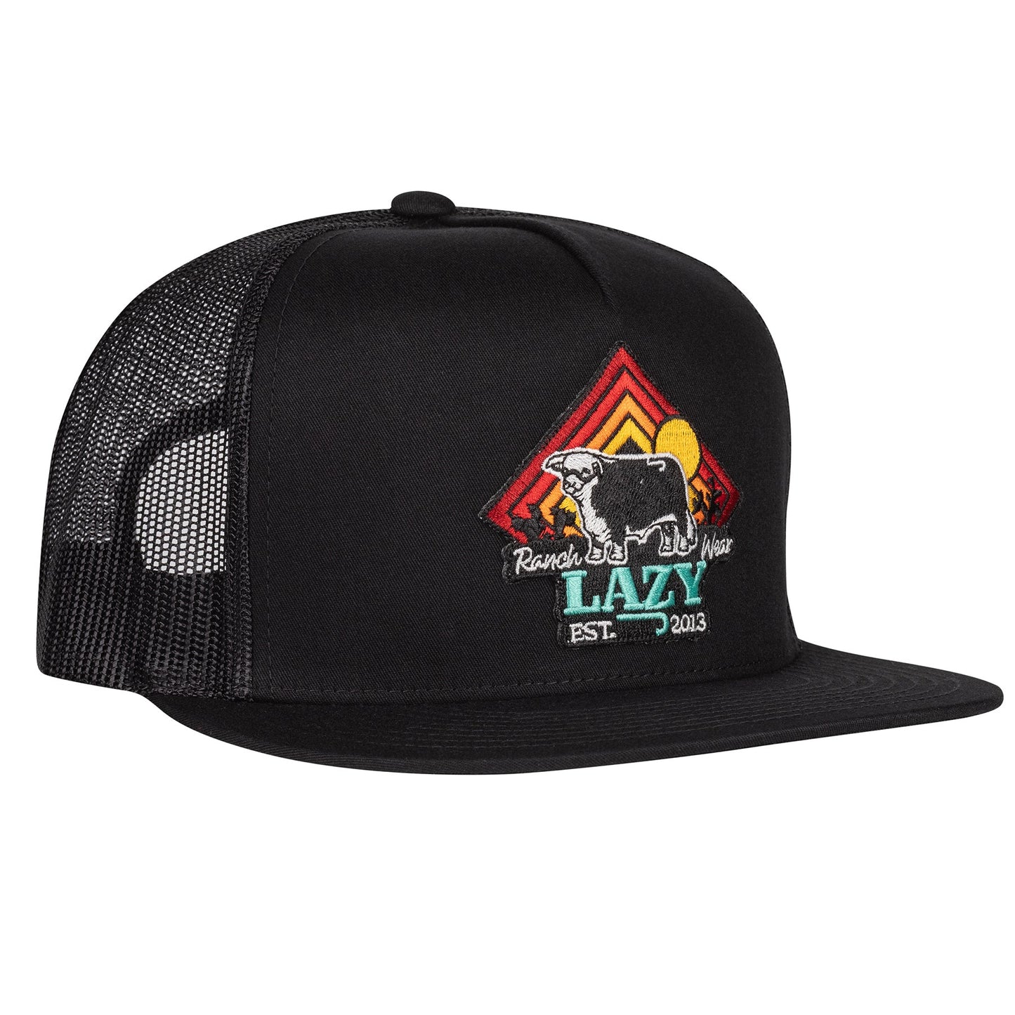 Lazy J Ranch Black Cactus Sunrise Classic Five Panel Trucker Hat-Lazy J Ranch Wear