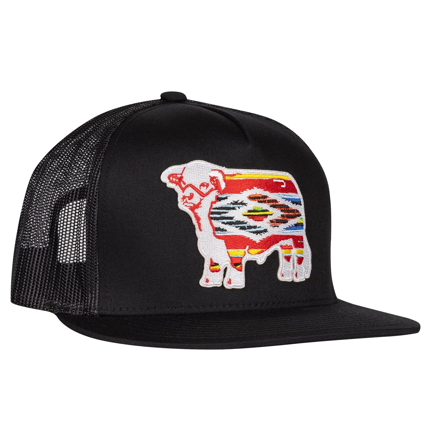 Lazy J Ranch Black Serape Bull Classic Five Panel Trucker Hat-Lazy J Ranch Wear