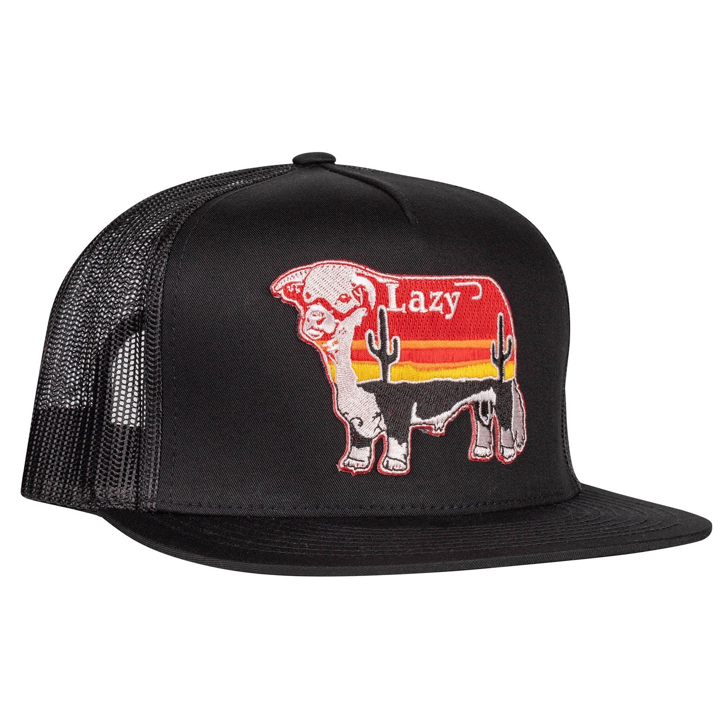 Lazy J Ranch Black Sunrise Bull Classic Five Panel Trucker Hat-Lazy J Ranch Wear