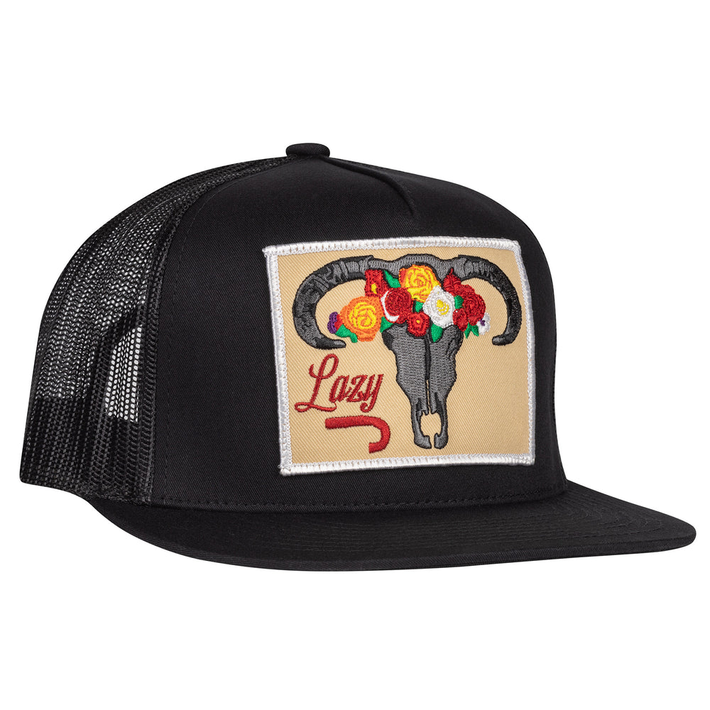 Lazy J Ranch Black Skull & Flowers Classic Five Panel Trucker Hat