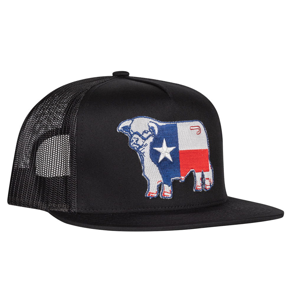 Lazy J Ranch Black Texas Flag Bull Classic Five Panel Trucker Hat