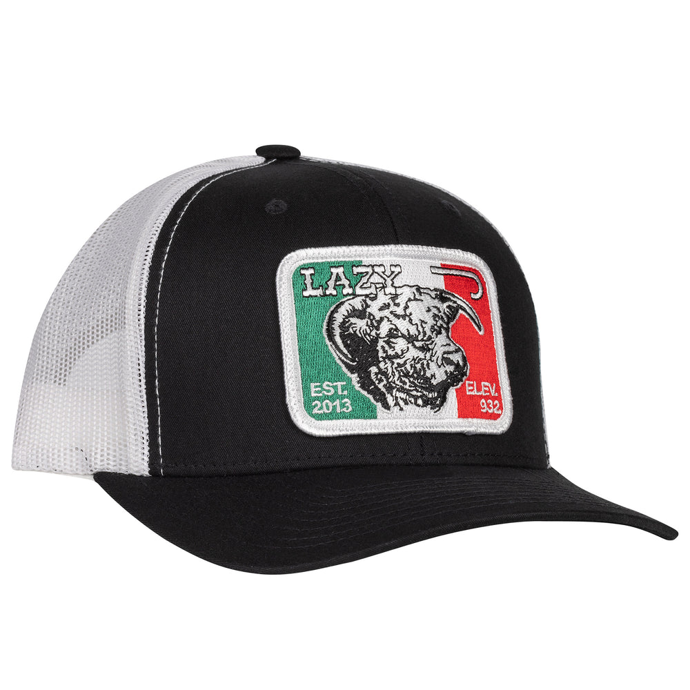 Lazy J Ranch Black & White Mexico Elevation Mid Profile Trucker Hat-BLKWHT3MELEV