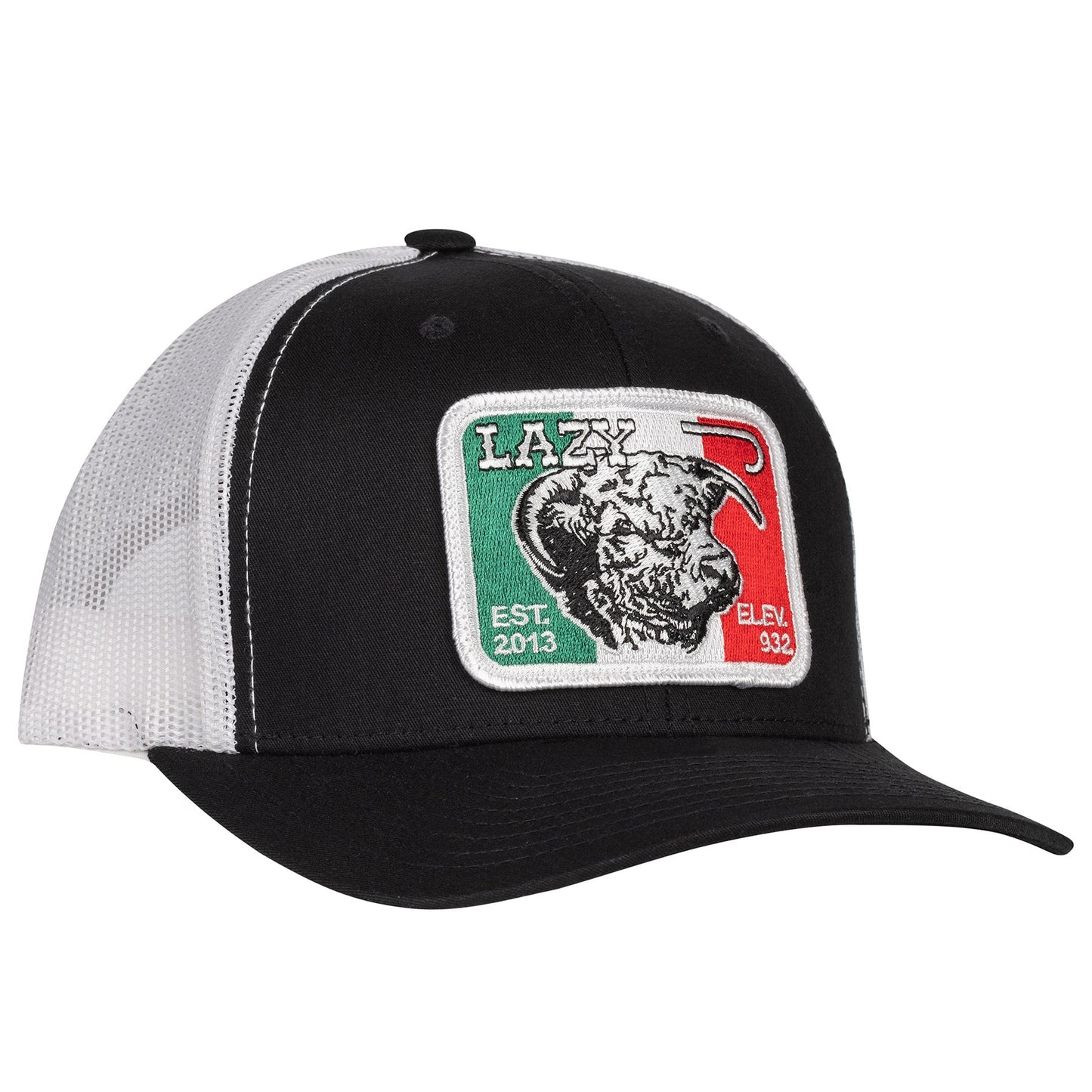 Lazy J Ranch Black & White Mexico Elevation Mid Profile Trucker Hat-Lazy J Ranch Wear