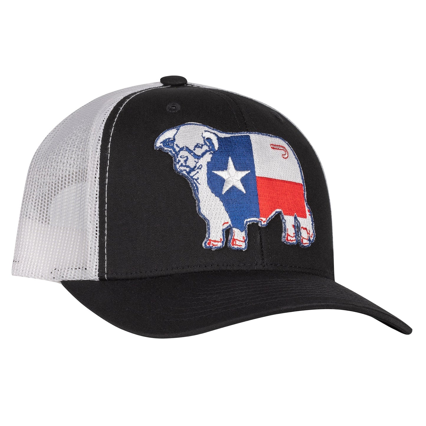 Lazy J Ranch Black & White Texas Bull Mid Profile Trucker Hat-Lazy J Ranch Wear