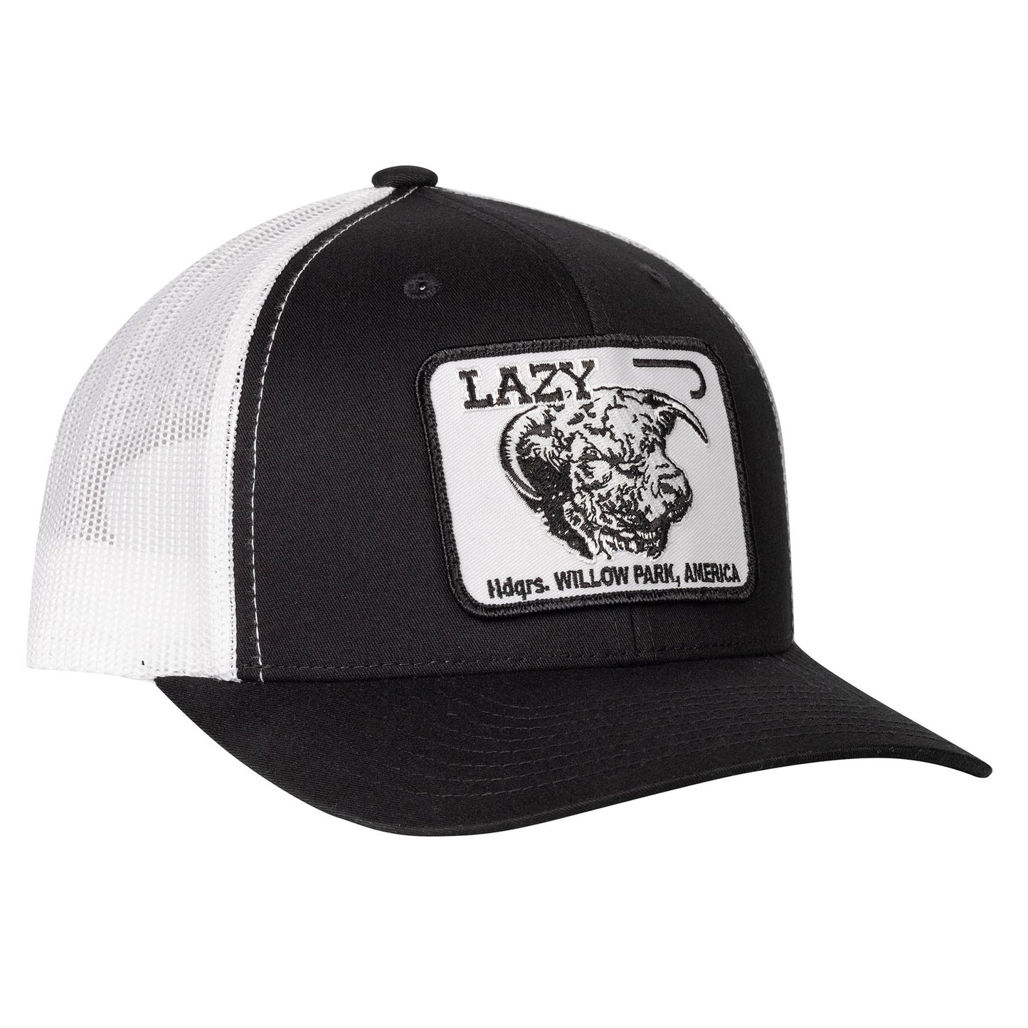 Lazy J Ranch Black & White Willow Cattle Headquarters Mid Profile Trucker Hat