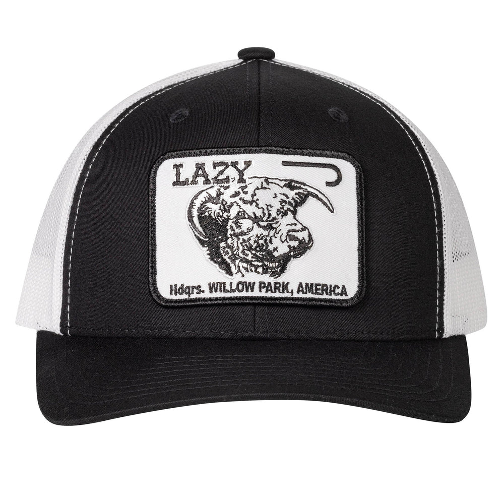 
                  
                    Lazy J Ranch Black & White Willow Cattle Headquarters Mid Profile Trucker Hat-Lazy J Ranch Wear
                  
                