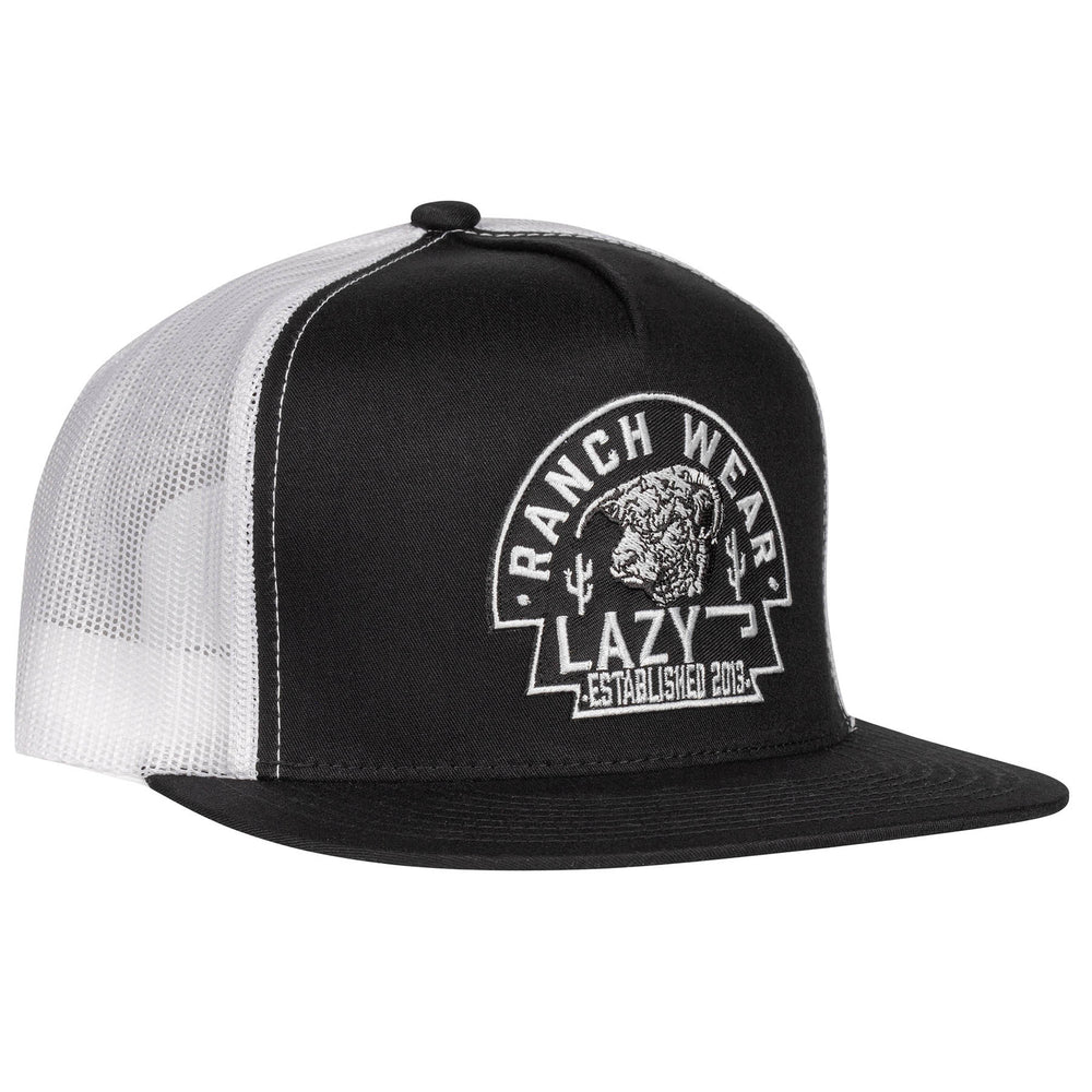 
                  
                    Lazy J Ranch Black & White Black Arrowhead Classic Five Panel Trucker Hat-BLKWHT4ARR
                  
                