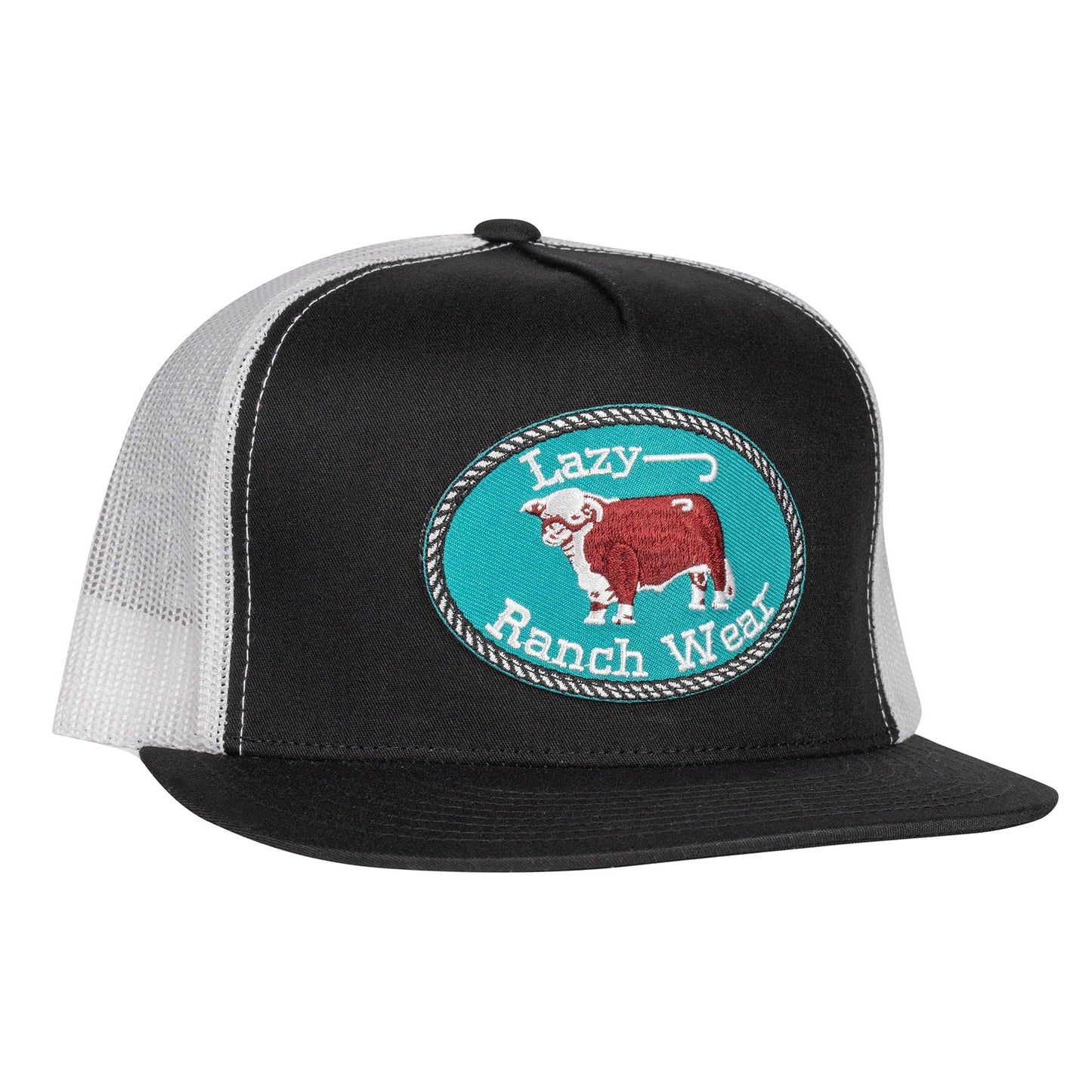 Lazy J Ranch Black & White Original Buckle Classic Five Panel Trucker Hat-Lazy J Ranch Wear