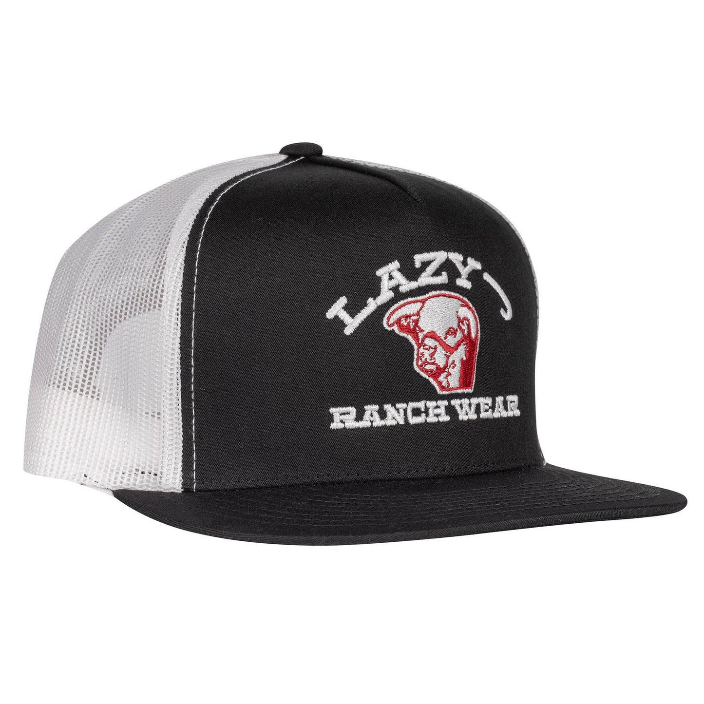 Lazy J Ranch Black & White Embroidered Show Time Classic Five Panel Trucker Hat-Lazy J Ranch Wear