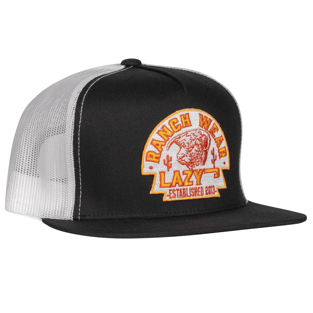 Lazy J Ranch Black & White Rusty Arrowhead Classic Five Panel Trucker Hat-Lazy J Ranch Wear