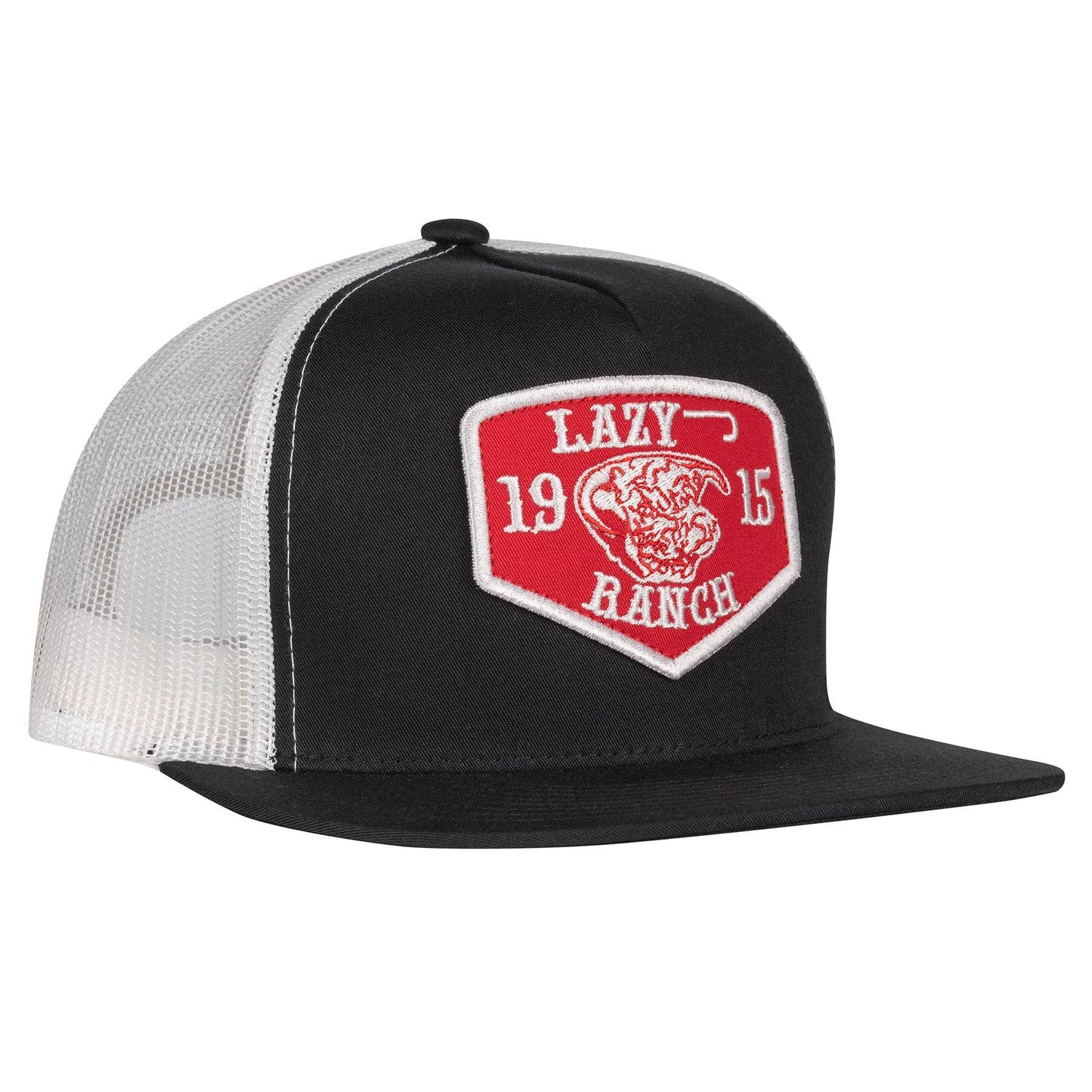 Lazy J Ranch Black & White Red Ranch Classic Five Panel Trucker Hat-Lazy J Ranch Wear