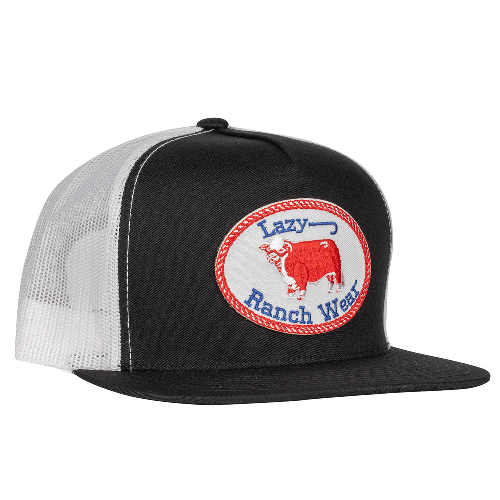 Lazy J Ranch Black & White Red Original Buckle Classic Five Panel Trucker Hat