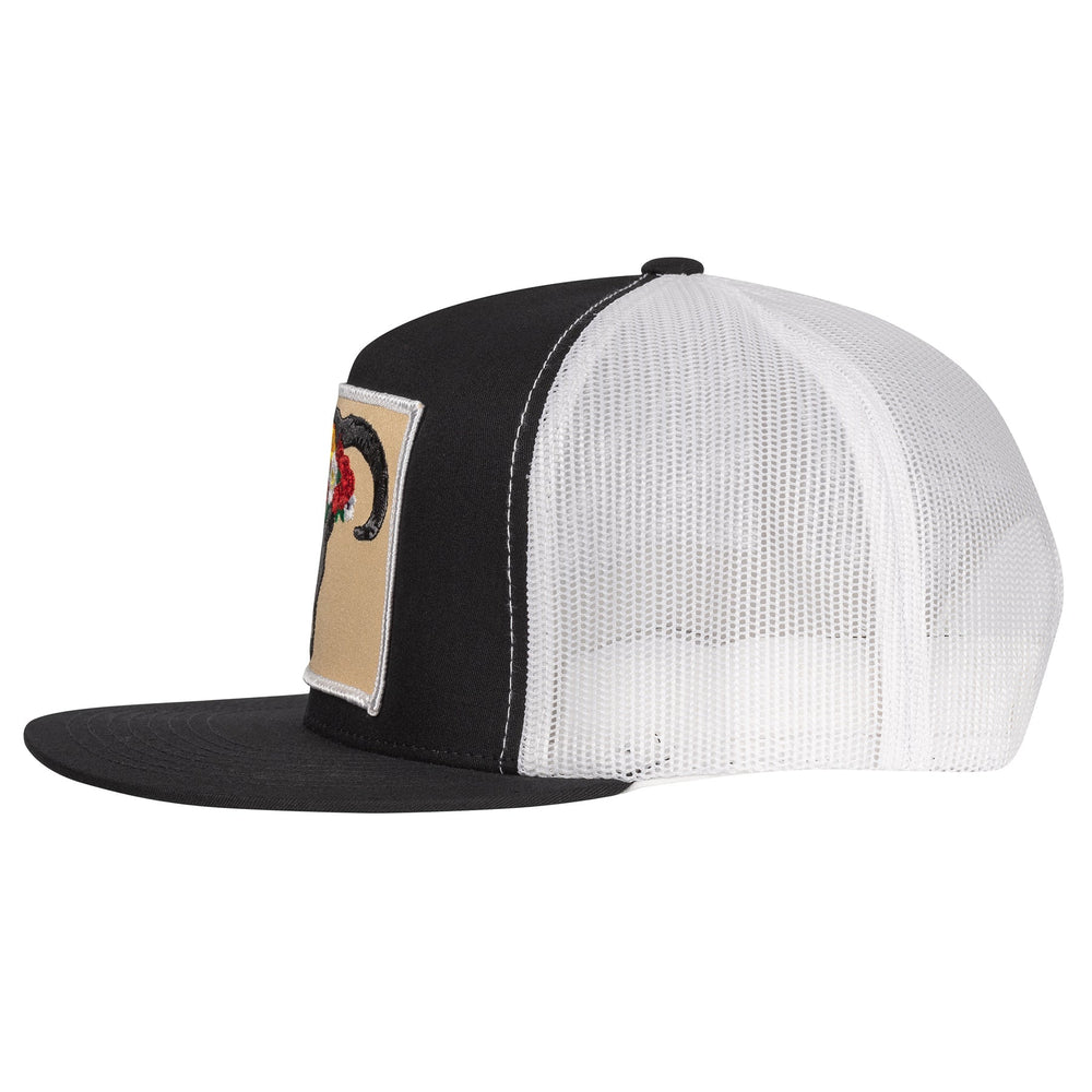 
                  
                    Lazy J Ranch Black & White Skull & Flowers Classic Five Panel Trucker Hat-Lazy J Ranch Wear
                  
                
