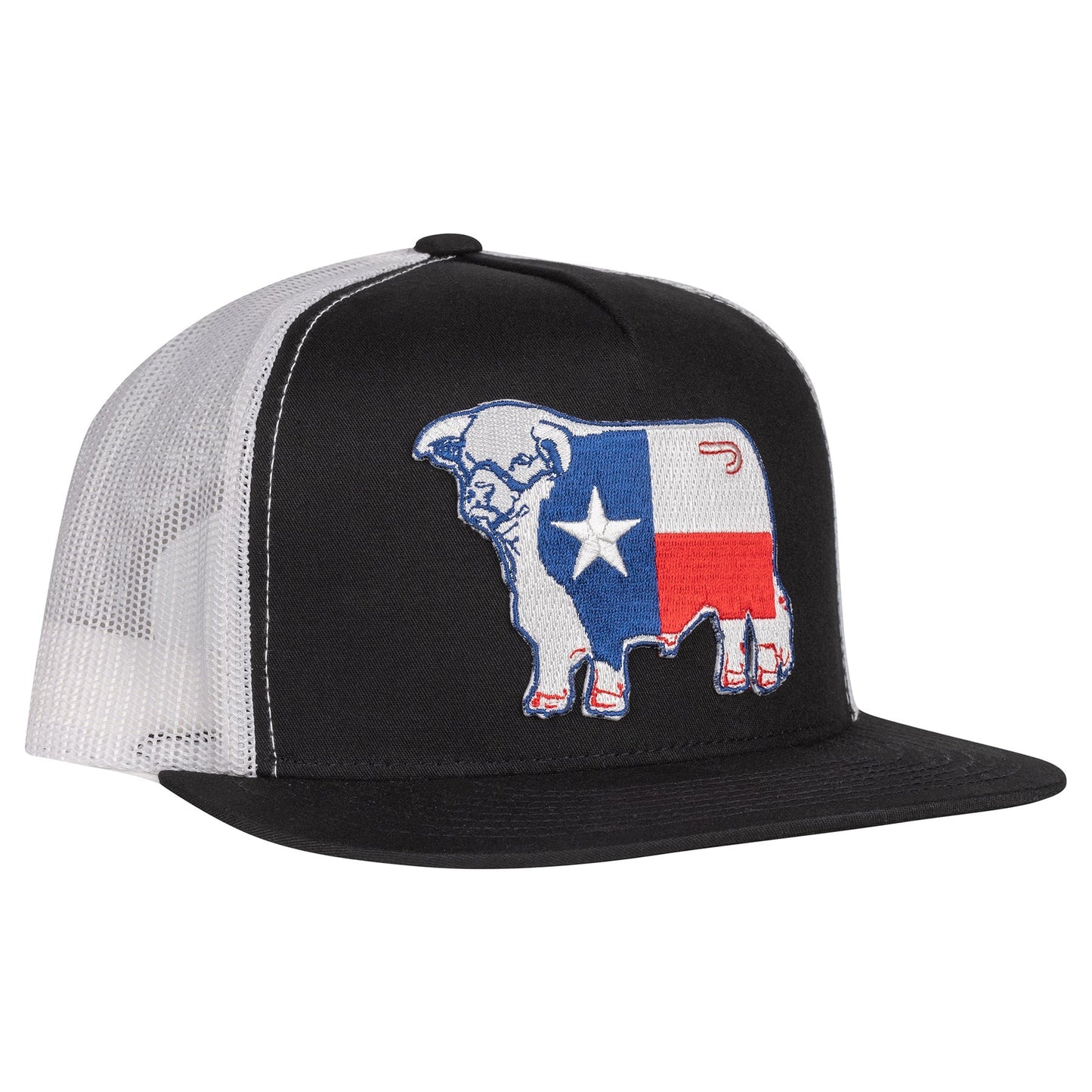 Lazy J Ranch Black & White Texas Bull Classic Five Panel Trucker Hat-Lazy J Ranch Wear
