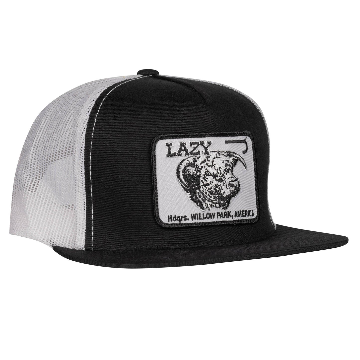 Lazy J Ranch Black & White Willow Cattle Headquarters Classic Five Panel Trucker Hat-Lazy J Ranch Wear