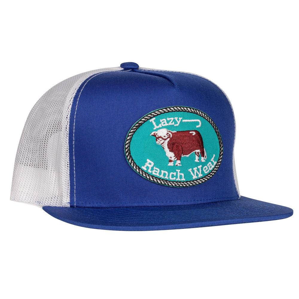 
                      
                        Lazy J Ranch Blue & White Original Buckle Classic Five Panel Trucker Hat
                      
                    