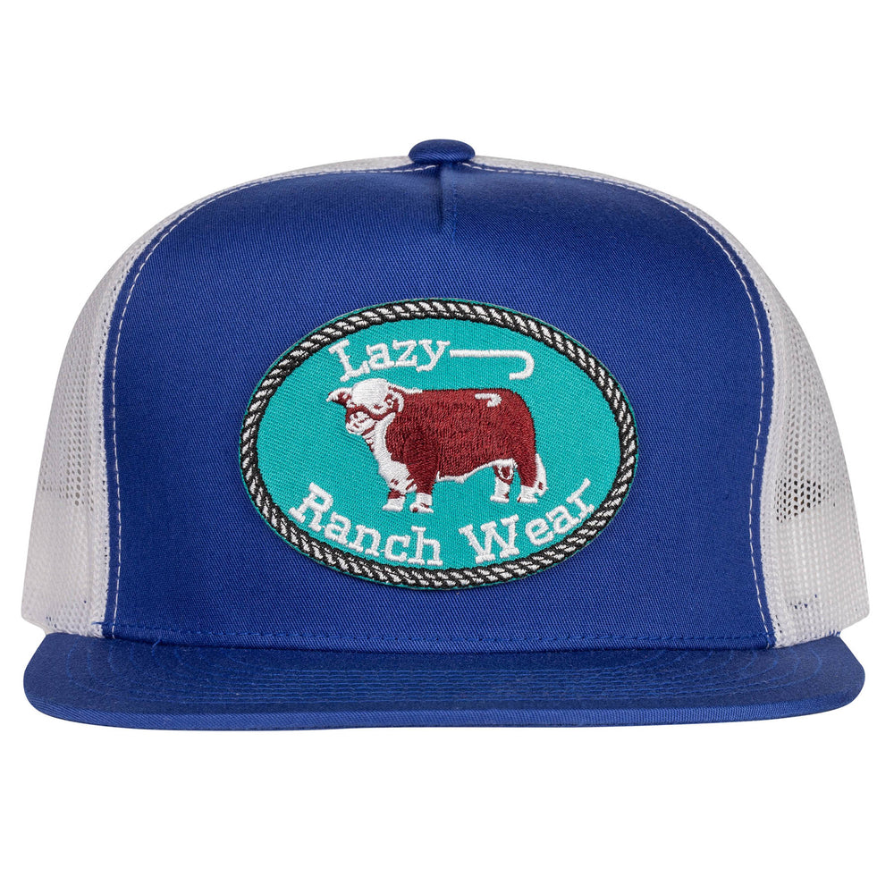 
                      
                        Lazy J Ranch Blue & White Original Patch Classic Five Panel Trucker Hat
                      
                    