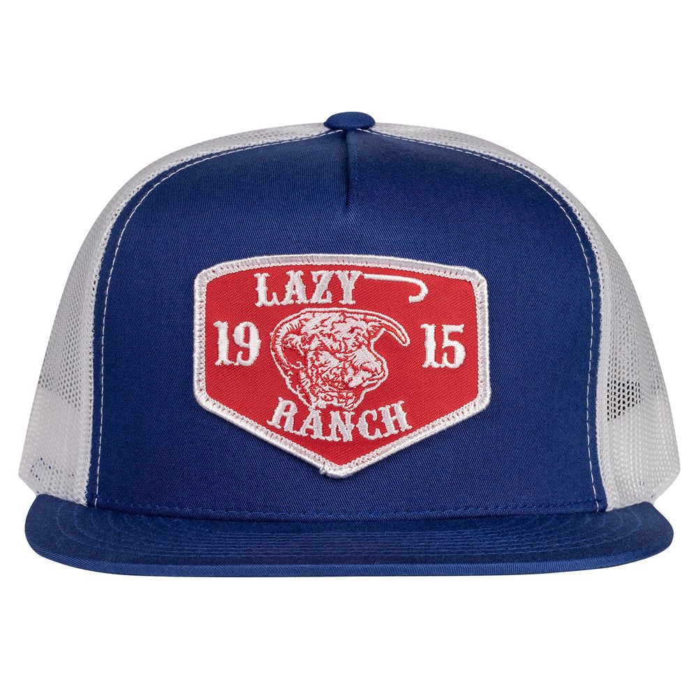 
                      
                        Lazy J Ranch Blue & White Red Ranch Classic Five Panel Trucker Hat
                      
                    