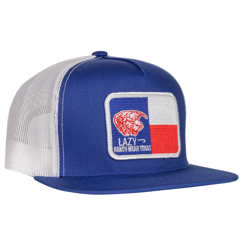 
                      
                        Lazy J Ranch Blue & White Texas Flag Elevation Classic Five Panel Trucker Hat
                      
                    