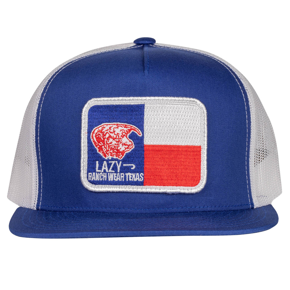 
                      
                        Lazy J Ranch Blue & White Texas Flag Elevation Classic Five Panel Trucker Hat
                      
                    