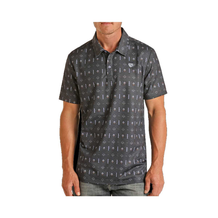 Panhandle Men's Large Geo Print Polo Short Sleeve Shirt - Navy