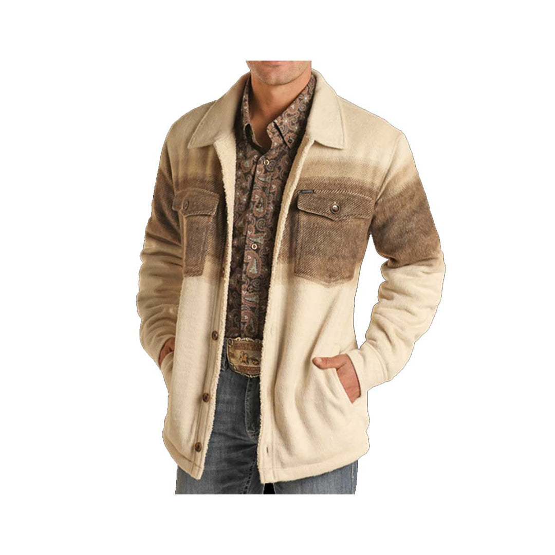 Rock & Roll Cowboy Men's Border Stripe Shirt Jacket - Brown