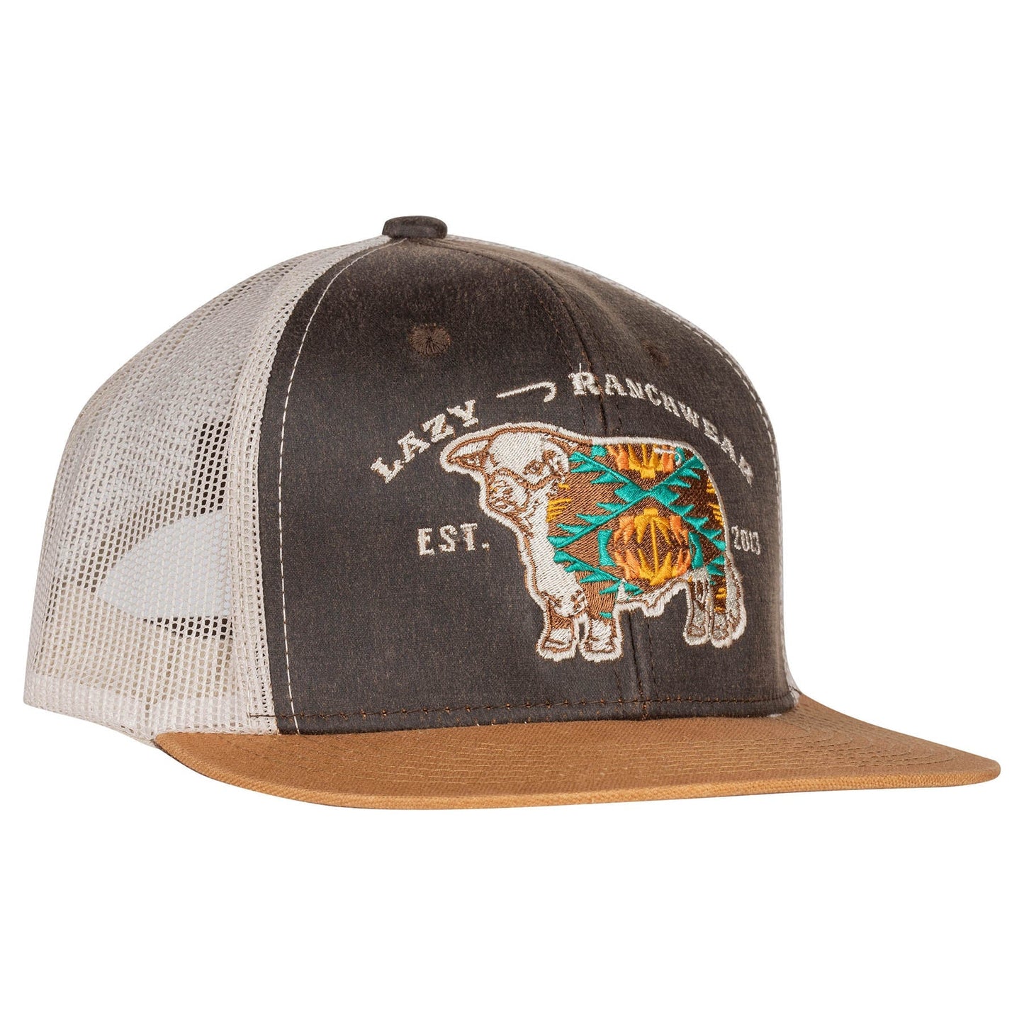 Lazy J Ranch Brown & Tan Apache Hereford Bull Mid Profile Trucker Hat-Lazy J Ranch Wear
