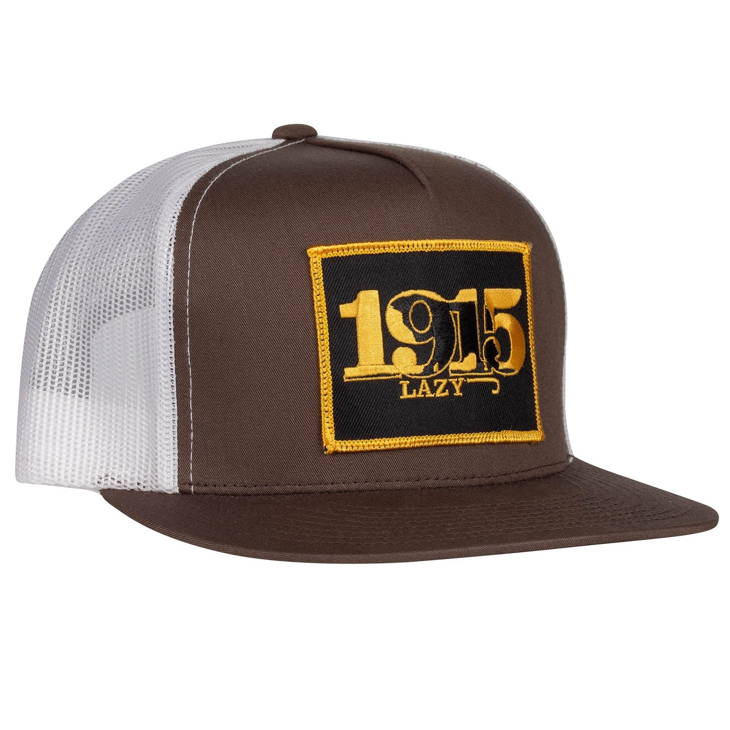 Lazy J Ranch Brown & White Retro 1915 Classic Five Panel Trucker Hat-Lazy J Ranch Wear