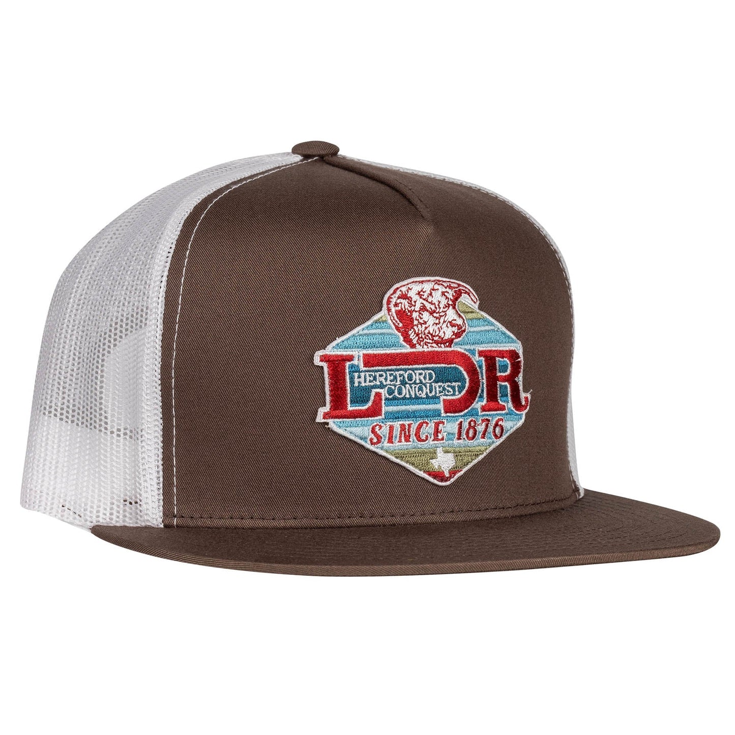 Lazy J Ranch Brown & White Conquest Classic Five Panel Trucker Hat-Lazy J Ranch Wear