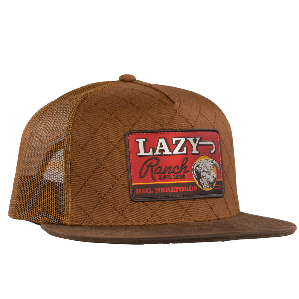 Lazy J Ranch Brown & Dark Brown Quilted Hard Day Classic Five Panel Trucker Hat-BRWN4-HD-RED